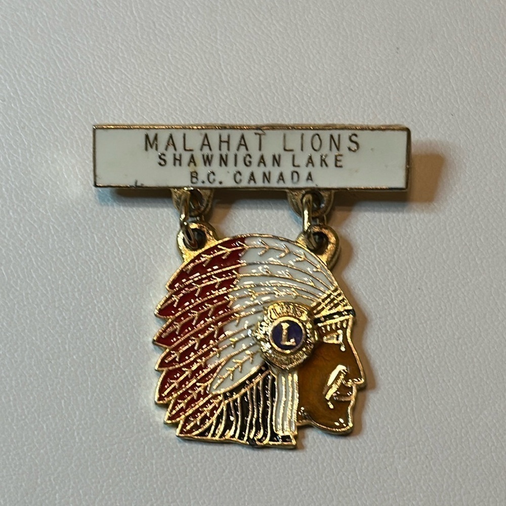 Malahat, Lyons, Shawnigan Lake, brooch BC Canada in gold tone lapel pin